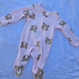 Adorable Pink Bear Print Kids One Piece